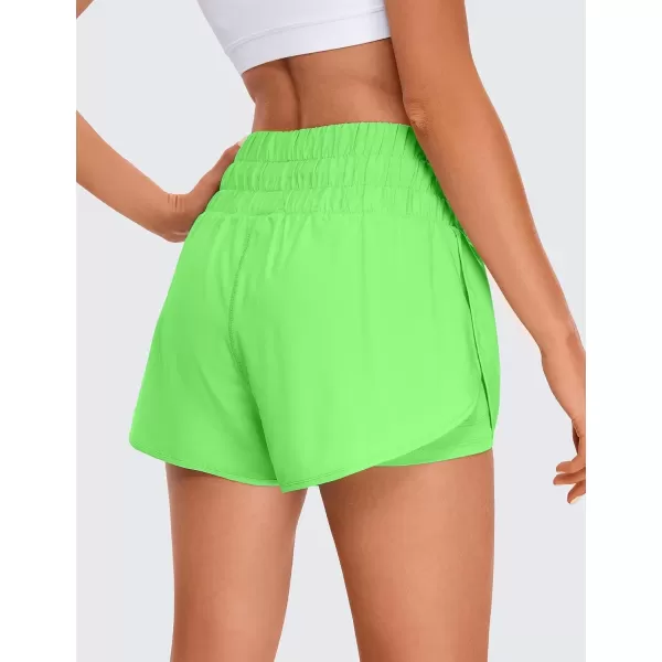 imageCRZ YOGA 2 in 1 High Waisted Running Shorts for Women 3quot  Split Breathable Athletic Tennis Gym Workout Shorts with PocketsNeon Apple Green