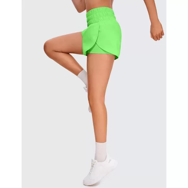 imageCRZ YOGA 2 in 1 High Waisted Running Shorts for Women 3quot  Split Breathable Athletic Tennis Gym Workout Shorts with PocketsNeon Apple Green