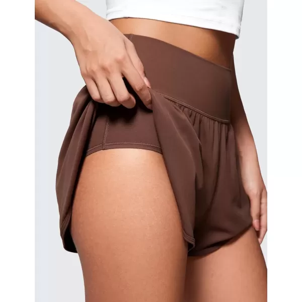 imageCRZ YOGA ButterluxeLight High Waisted Dolphin Shorts for Women 25quot Soft Split Casual Lounge Athletic Yoga Shorts LinerCoffee Brown