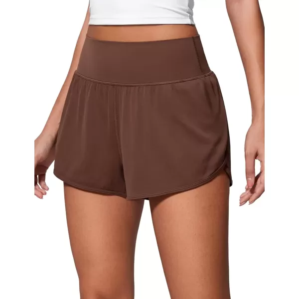 imageCRZ YOGA ButterluxeLight High Waisted Dolphin Shorts for Women 25quot Soft Split Casual Lounge Athletic Yoga Shorts LinerCoffee Brown