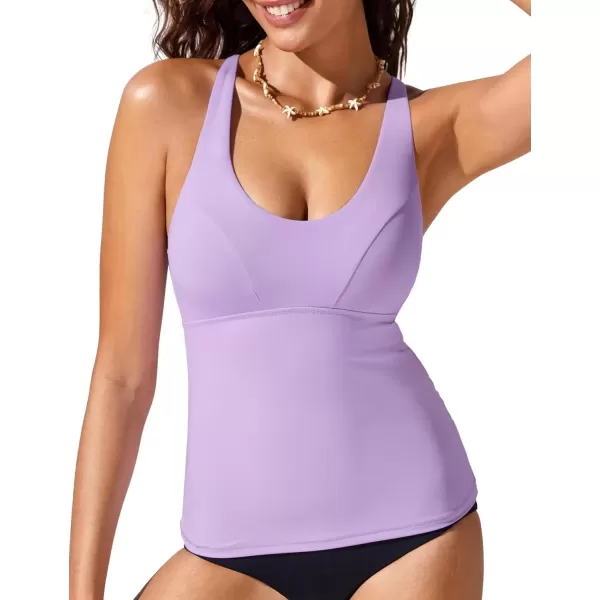 imageCRZ YOGA Tankini Tops for Women Crossover Adjustable Tie Back Bathing Suits Swim Top Only No BottomElfin Purple