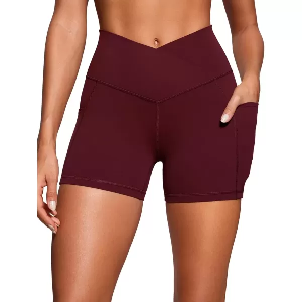 imageCRZ YOGA Womens Butterluxe Cross Waist Biker Shorts 4quot  V Crossover High Waisted Workout Gym Yoga Shorts with Side Pockets Red Merlot Small