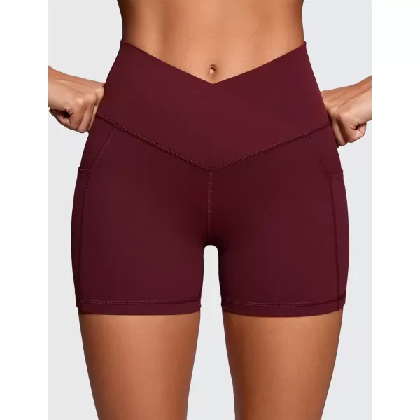 imageCRZ YOGA Womens Butterluxe Cross Waist Biker Shorts 4quot  V Crossover High Waisted Workout Gym Yoga Shorts with Side Pockets Red Merlot Small