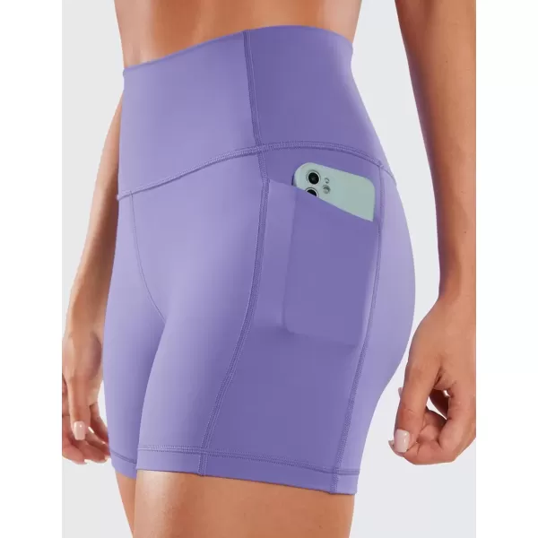 imageCRZ YOGA Womens Naked Feeling Biker Shorts  5 High Waisted Yoga Gym Spandex Shorts Side PocketsDark Lavender Purple