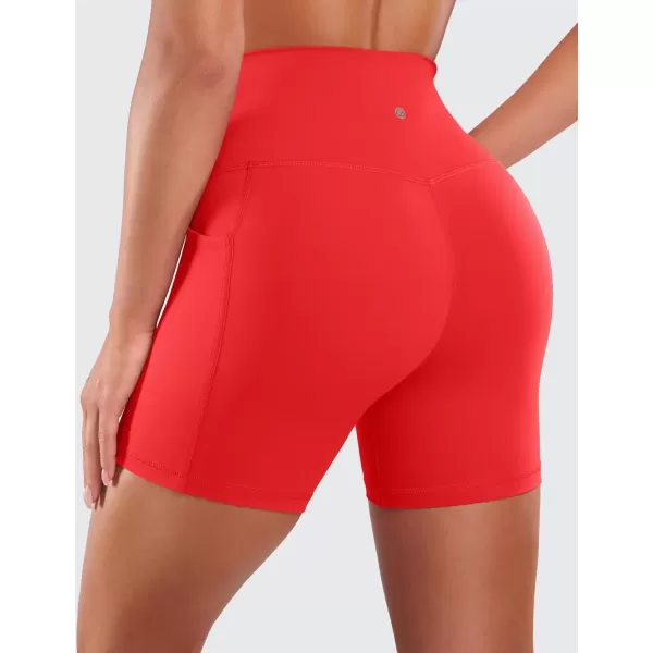 imageCRZ YOGA Womens Naked Feeling Biker Shorts  5 High Waisted Yoga Gym Spandex Shorts Side PocketsDeep Red