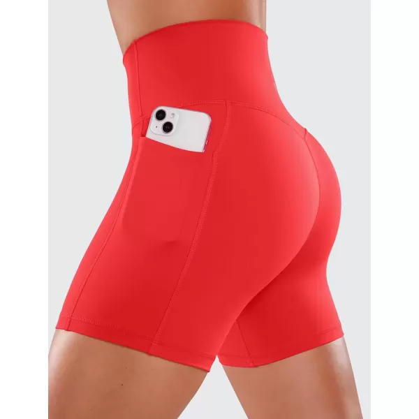 imageCRZ YOGA Womens Naked Feeling Biker Shorts  5 High Waisted Yoga Gym Spandex Shorts Side PocketsDeep Red