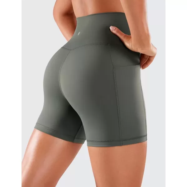 imageCRZ YOGA Womens Naked Feeling Biker Shorts  5 High Waisted Yoga Gym Spandex Shorts Side PocketsGrey Sage