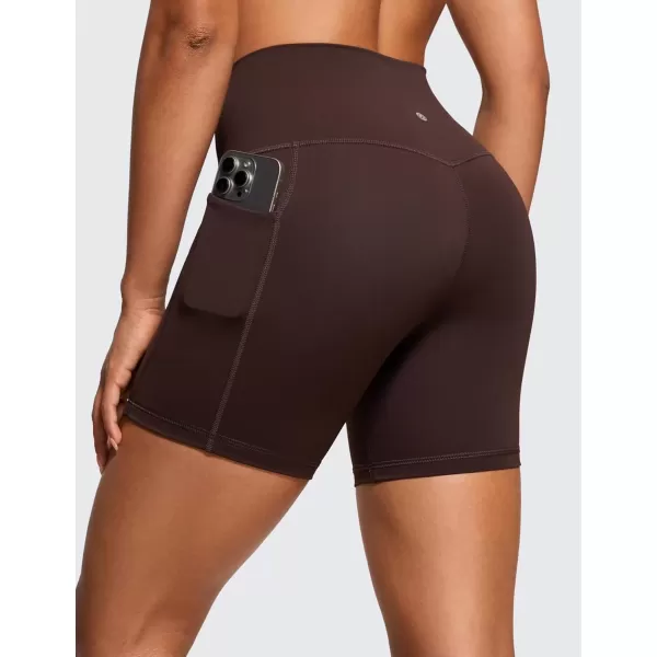 imageCRZ YOGA Womens Naked Feeling Biker Shorts  5 High Waisted Yoga Gym Spandex Shorts Side PocketsHot Fudge Brown