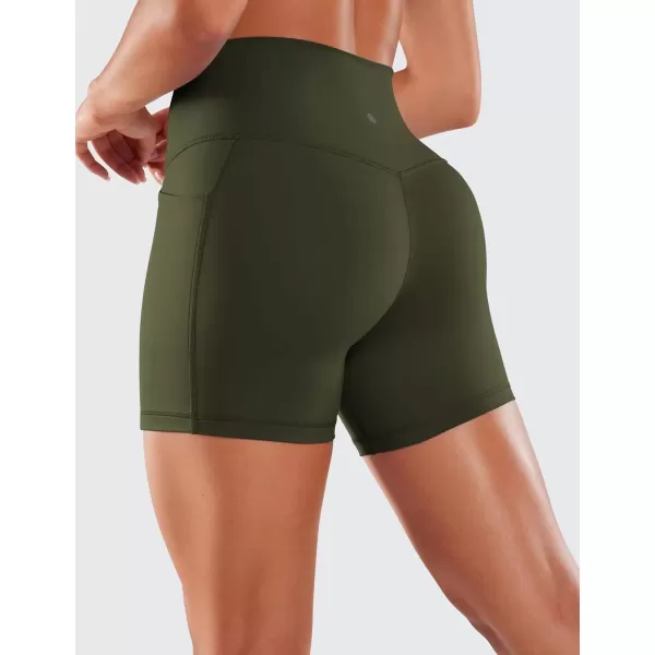 imageCRZ YOGA Womens Naked Feeling Biker Shorts  5 High Waisted Yoga Gym Spandex Shorts Side PocketsOlive Green