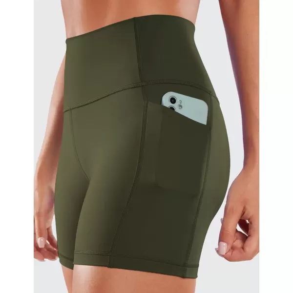 imageCRZ YOGA Womens Naked Feeling Biker Shorts  5 High Waisted Yoga Gym Spandex Shorts Side PocketsOlive Green