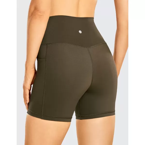 imageCRZ YOGA Womens Naked Feeling Biker Shorts  5 High Waisted Yoga Gym Spandex Shorts Side PocketsOlive Yellow