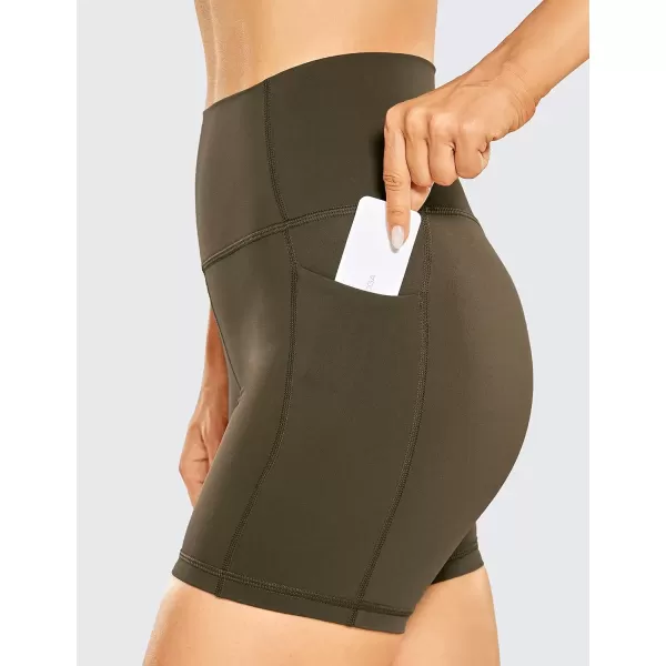 imageCRZ YOGA Womens Naked Feeling Biker Shorts  5 High Waisted Yoga Gym Spandex Shorts Side PocketsOlive Yellow
