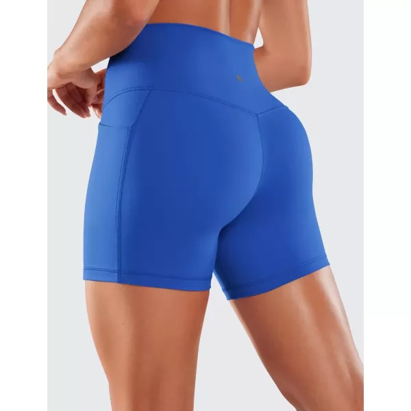 imageCRZ YOGA Womens Naked Feeling Biker Shorts  5 High Waisted Yoga Gym Spandex Shorts Side PocketsWaves Blue