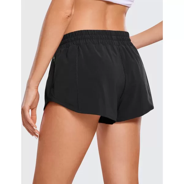 imageCRZ YOGA Womens Running Shorts Low Waisted 25quot  Mesh Liner Quick Dry Track Gym Athletic Workout Shorts with Zip PocketBlack