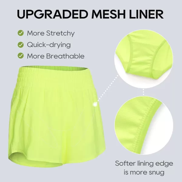 imageCRZ YOGA Womens Running Shorts Low Waisted 25quot  Mesh Liner Quick Dry Track Gym Athletic Workout Shorts with Zip PocketNeon Yellow