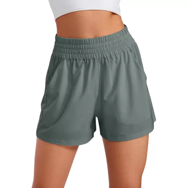 imageCRZ YOGA Womens Shorts Casual High Waisted Linerless Lounge Athletic Golf Shorts with Pockets WeightlessGrey Sage