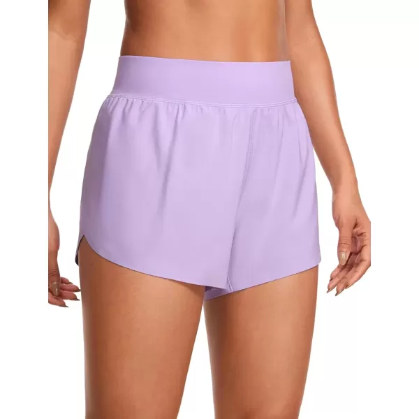 imageCRZ YOGA High Waisted Dolphin Athletic Running Shorts for Women 3quot High Split Comfy Mesh Liner Gym Workout Track ShortsLilac