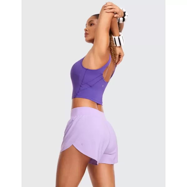 imageCRZ YOGA High Waisted Dolphin Athletic Running Shorts for Women 3quot High Split Comfy Mesh Liner Gym Workout Track ShortsLilac