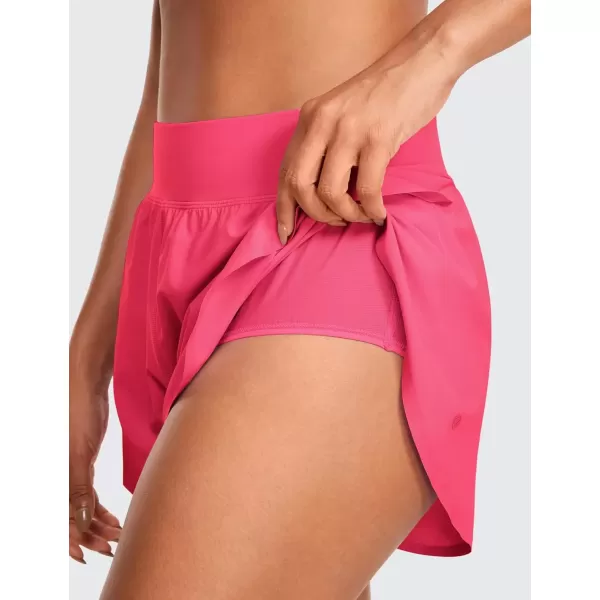 imageCRZ YOGA High Waisted Dolphin Athletic Running Shorts for Women 3quot High Split Comfy Mesh Liner Gym Workout Track ShortsLip Gloss Pink