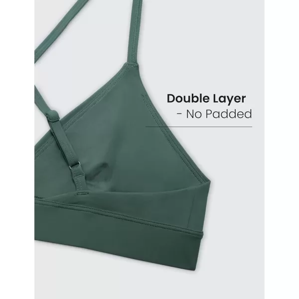 imageCRZ YOGA Womens Double Lined Triangle Strappy Sports Bra  Adjustable Spaghetti Straps Wireless Bra Sexy Workout Yoga BraDark Forest Green