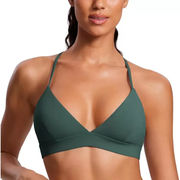 imageCRZ YOGA Womens Double Lined Triangle Strappy Sports Bra  Adjustable Spaghetti Straps Wireless Bra Sexy Workout Yoga BraDark Forest Green