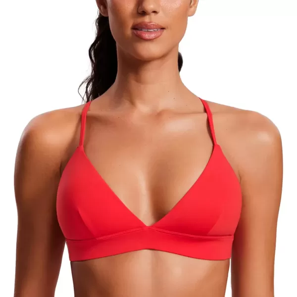 imageCRZ YOGA Womens Double Lined Triangle Strappy Sports Bra  Adjustable Spaghetti Straps Wireless Bra Sexy Workout Yoga BraDeep Red