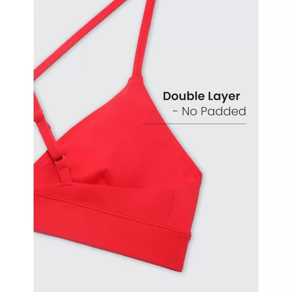 imageCRZ YOGA Womens Double Lined Triangle Strappy Sports Bra  Adjustable Spaghetti Straps Wireless Bra Sexy Workout Yoga BraDeep Red