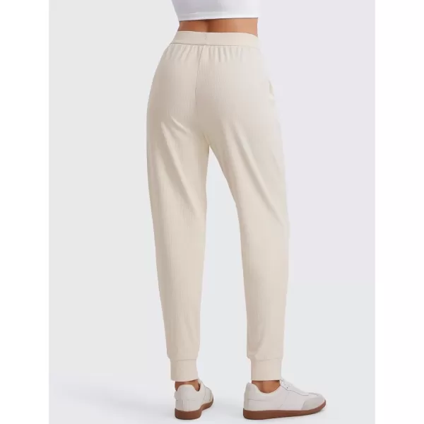 imageCRZ YOGA Comfy Ribbed Sweatpants Women High Waisted Lounge Casual Travel Joggers Sweat Pants with PocketsWhite Apricot