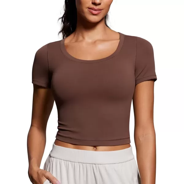 imageCRZ YOGA Butterluxe Short Sleeve Shirts for Women Scoop Neck Casual Crop Tops Workout Yoga Basic Slim Fit TShirtsCoffee Brown