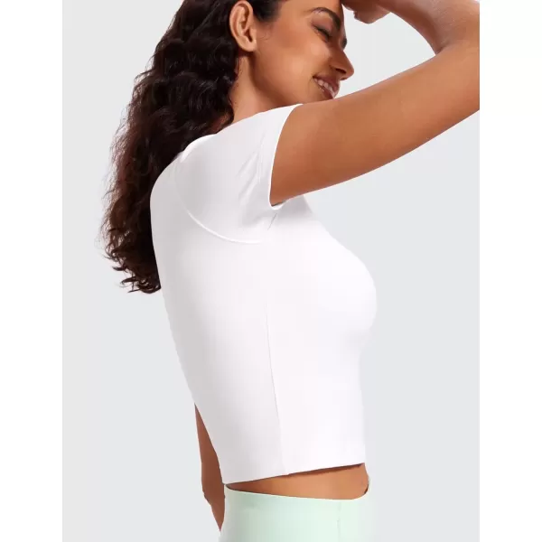 imageCRZ YOGA Butterluxe Short Sleeve Shirts for Women Scoop Neck Casual Crop Tops Workout Yoga Basic Slim Fit TShirtsWhite