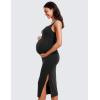 imageCRZ YOGA Women Butterluxe Sleeveless Tank Maternity Dress Split Ruched Pregnancy Square Neck Bodycon Dress Casual Baby ShowerBlack