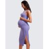 imageCRZ YOGA Women Butterluxe Sleeveless Tank Maternity Dress Split Ruched Pregnancy Square Neck Bodycon Dress Casual Baby ShowerDark Lavender Purple