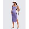 imageCRZ YOGA Women Butterluxe Sleeveless Tank Maternity Dress Split Ruched Pregnancy Square Neck Bodycon Dress Casual Baby ShowerDark Lavender Purple