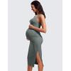 imageCRZ YOGA Women Butterluxe Sleeveless Tank Maternity Dress Split Ruched Pregnancy Square Neck Bodycon Dress Casual Baby ShowerGrey Sage