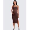 imageCRZ YOGA Women Butterluxe Sleeveless Tank Maternity Dress Split Ruched Pregnancy Square Neck Bodycon Dress Casual Baby ShowerTaupe