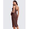 imageCRZ YOGA Women Butterluxe Sleeveless Tank Maternity Dress Split Ruched Pregnancy Square Neck Bodycon Dress Casual Baby ShowerTaupe