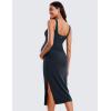 imageCRZ YOGA Women Butterluxe Sleeveless Tank Maternity Dress Split Ruched Pregnancy Square Neck Bodycon Dress Casual Baby ShowerTrue Navy