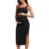 imageCRZ YOGA Women Butterluxe Sleeveless Tank Maternity Dress Split Ruched Pregnancy Square Neck Bodycon Dress Casual Baby ShowerBlack