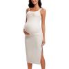 imageCRZ YOGA Women Butterluxe Sleeveless Tank Maternity Dress Split Ruched Pregnancy Square Neck Bodycon Dress Casual Baby ShowerMilky White Bone