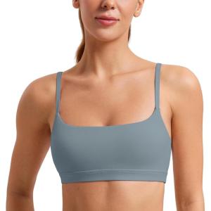 imageCRZ YOGA Womens Butterluxe Adjustable Spaghetti Strap Sports Bra  Scoop Neck Wireless Padded Bra Yoga Workout Crop TopBelgian Blue