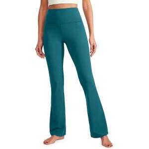 imageCRZ YOGA Womens Ribbed High Waist Flare Leggings 31quot  Bootcut Wide Leg Yoga Pants with Pocket Soft Casual Lounge ComfyGreen Jade