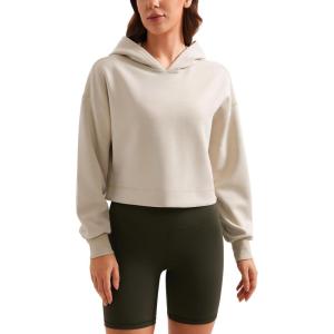 imageCRZ YOGA Womens SoftAura Cropped Hoodie Long Sleeve Hooded Sweatshirt Basic Workout Casual Pullover HoodiesMojave Tan