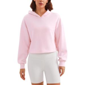 imageCRZ YOGA Womens SoftAura Cropped Hoodie Long Sleeve Hooded Sweatshirt Basic Workout Casual Pullover HoodiesStrawberry Pink