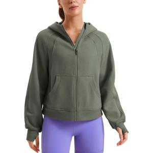 imageCRZ YOGA Womens Fleece Lined Full Zip Hoodies Jacket Oversized Long Sleeve Casual Workout Hooded Sweatshirt with Thumb HolesLight Army Green