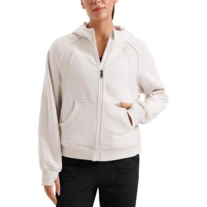 imageCRZ YOGA Womens Fleece Lined Full Zip Hoodies Jacket Oversized Long Sleeve Casual Workout Hooded Sweatshirt with Thumb HolesMilky White Bone