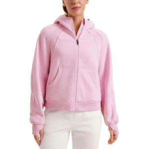 imageCRZ YOGA Womens Fleece Lined Full Zip Hoodies Jacket Oversized Long Sleeve Casual Workout Hooded Sweatshirt with Thumb HolesPink Peony