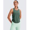 imageCRZ YOGA Pima Cotton Women Racerback Sleeveless Workout Tops Crew Neck Ruched Side Tank Top Athletic Casual Loose ShirtsGraphite Green