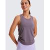 imageCRZ YOGA Pima Cotton Women Racerback Sleeveless Workout Tops Crew Neck Ruched Side Tank Top Athletic Casual Loose ShirtsPurple Gray