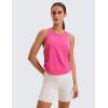 imageCRZ YOGA Pima Cotton Women Racerback Sleeveless Workout Tops Crew Neck Ruched Side Tank Top Athletic Casual Loose ShirtsSonic Pink