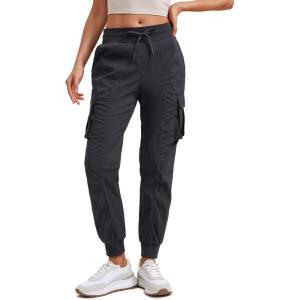 imageCRZ YOGA Cargo Joggers Pants for Women Lightweight Ruched Workout Casual Travel Athletic Hiking Pants with PocketsBlack